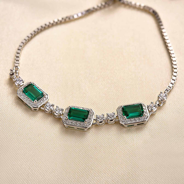 Louily Luxury Emerald Cut Emerald Green Bracelet for Women In Sterling Silver