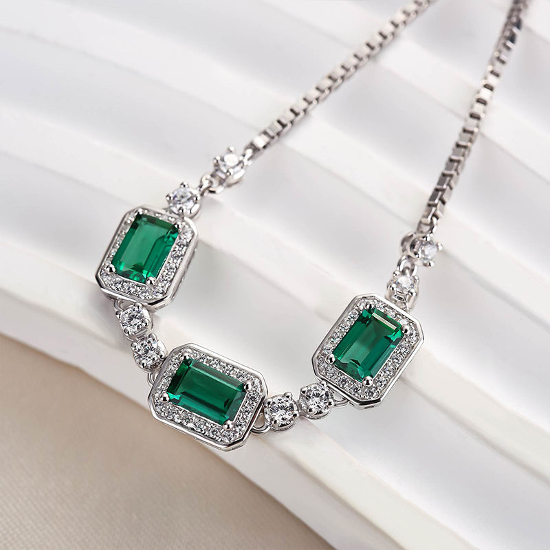 Louily Luxury Emerald Cut Emerald Green Bracelet for Women In Sterling Silver - louilyjewelry