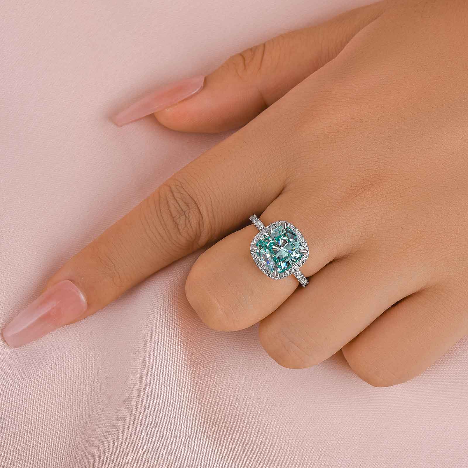 Louily Exquisite Halo Cushion Cut Cyan Blue Engagement Ring In Sterling Silver - louilyjewelry