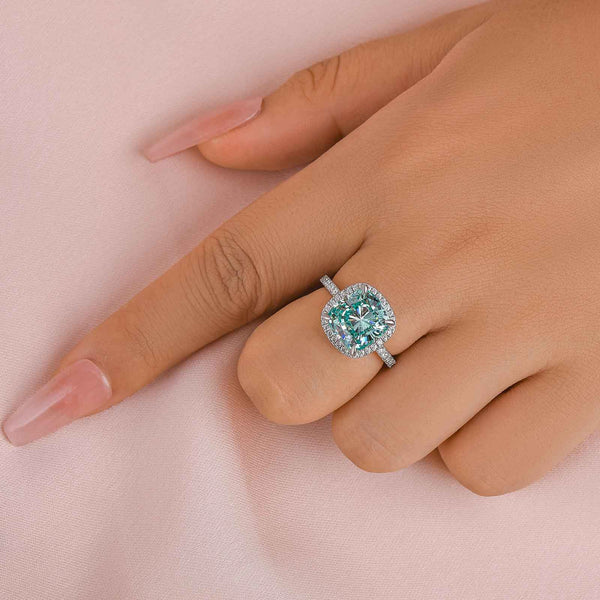 Louily Exquisite Halo Cushion Cut Cyan Blue Engagement Ring In Sterling Silver