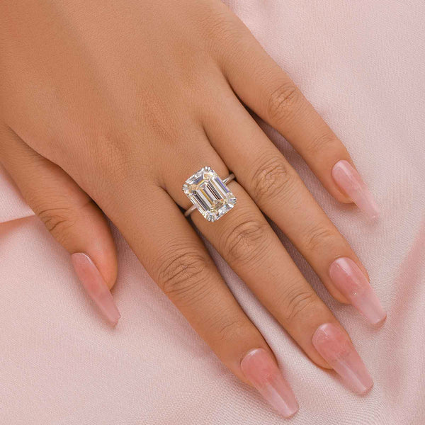 Louily Luxurious Emerald Cut Engagement Ring In Sterling Silver