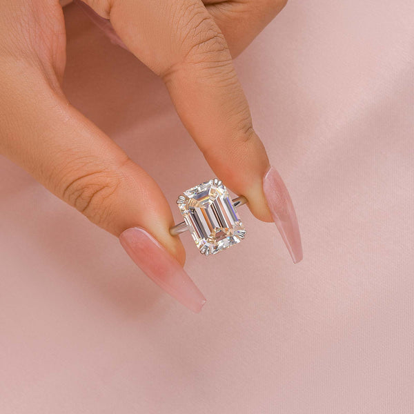 Louily Luxurious Emerald Cut Engagement Ring In Sterling Silver