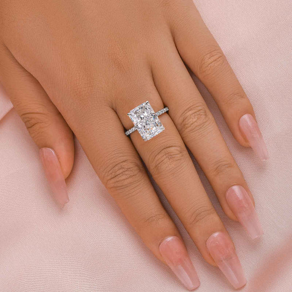 Louily Simulated Diamond Radiant Cut Engagement Ring In Sterling Silver