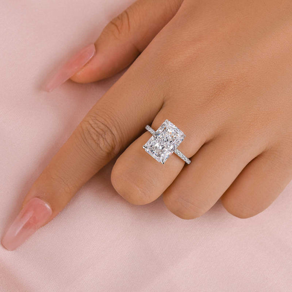 Louily Simulated Diamond Radiant Cut Engagement Ring In Sterling Silver