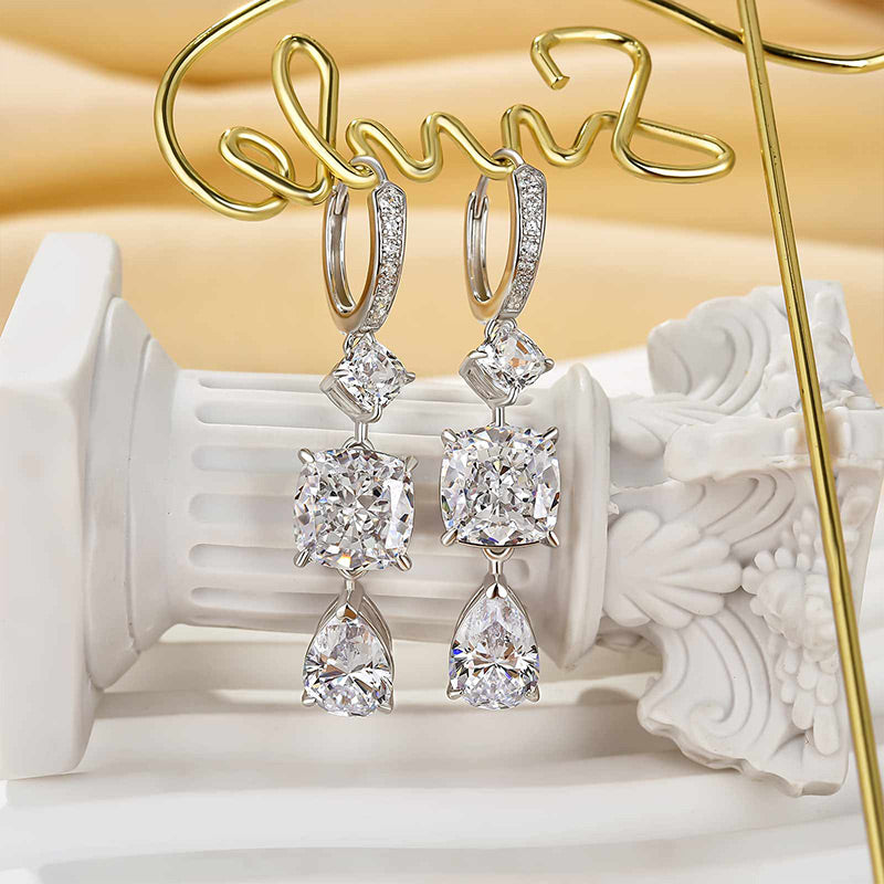 Louily Luxurious Pear Cut & Cushion Cut White Stone Drop Earrings - louilyjewelry