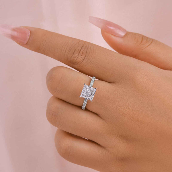 Louily Sparkle Princess Cut Engagement Ring For Women In Sterling Silver