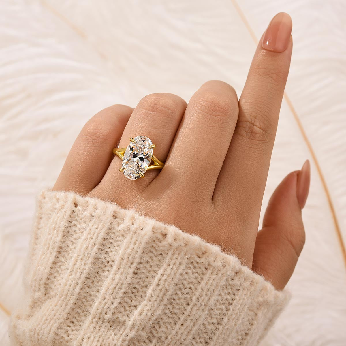 5.0Ct Oval Cut Split Shank Engagement Ring In Sterling Silver