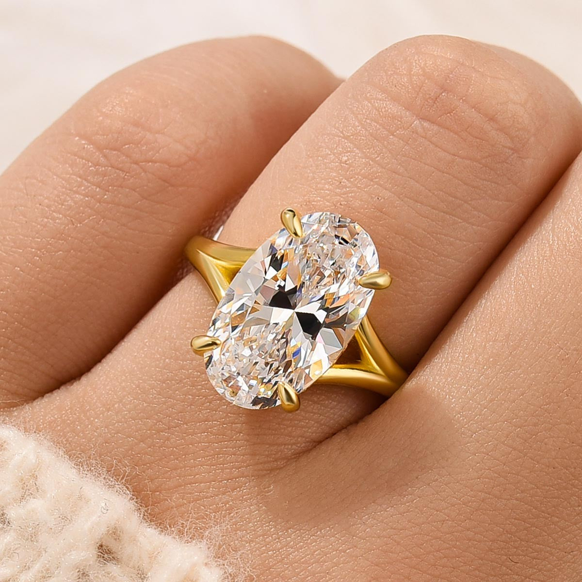 5.0Ct Oval Cut Split Shank Engagement Ring In Sterling Silver