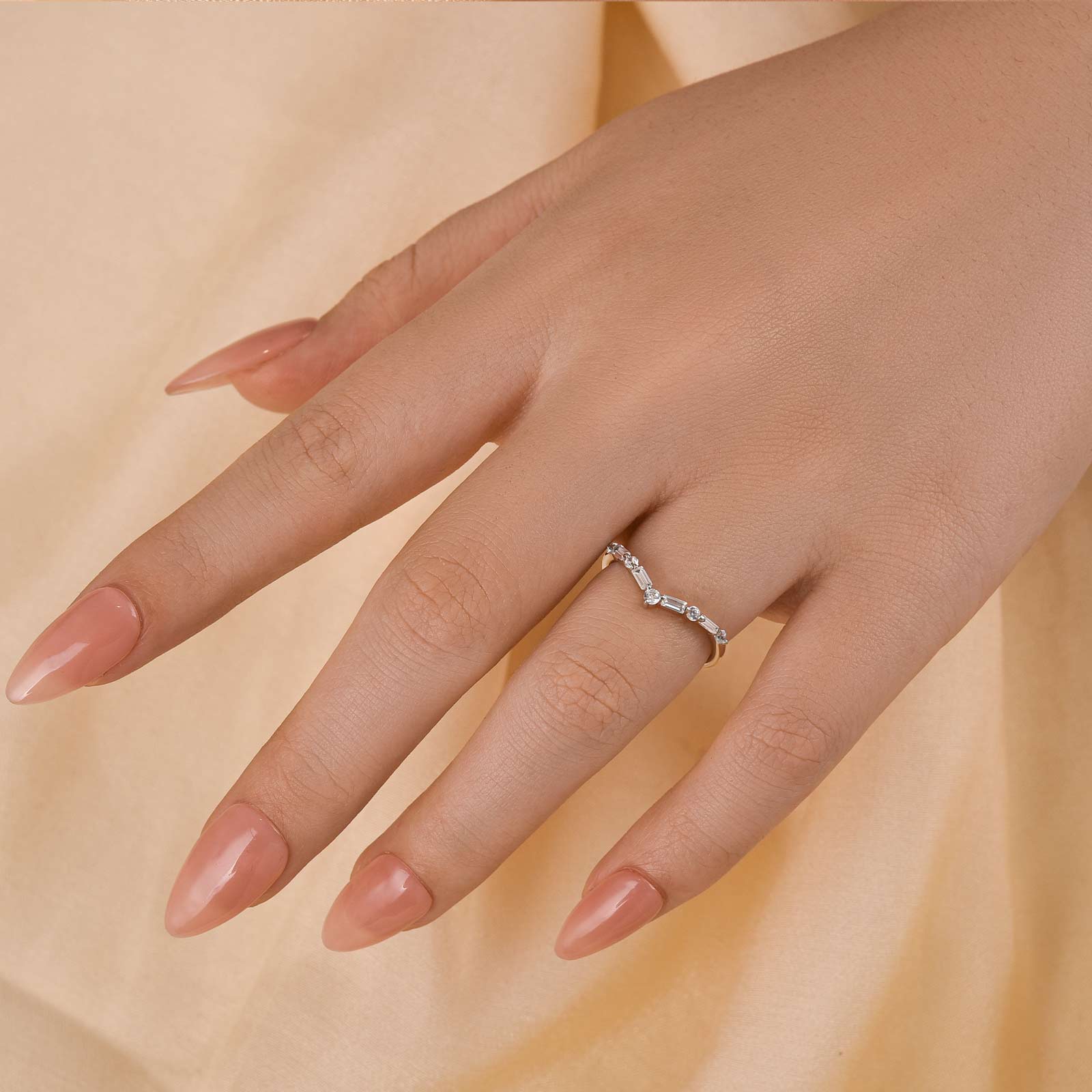 Louily Exclusive V-shaped Design Half Eternity Wedding Band - louilyjewelry