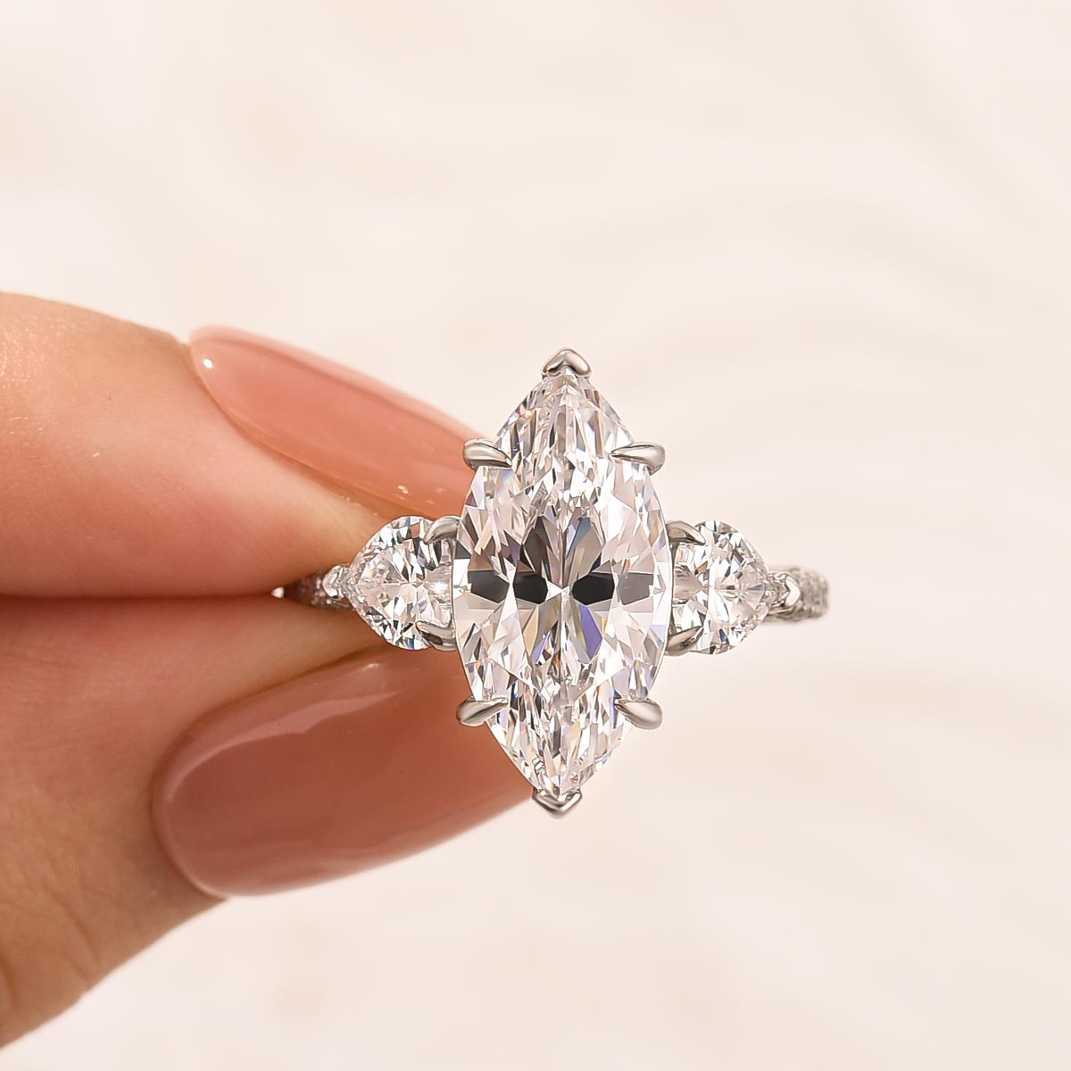 4.0Ct Marquise Cut Three Stone Engagement Ring In Sterling Silver