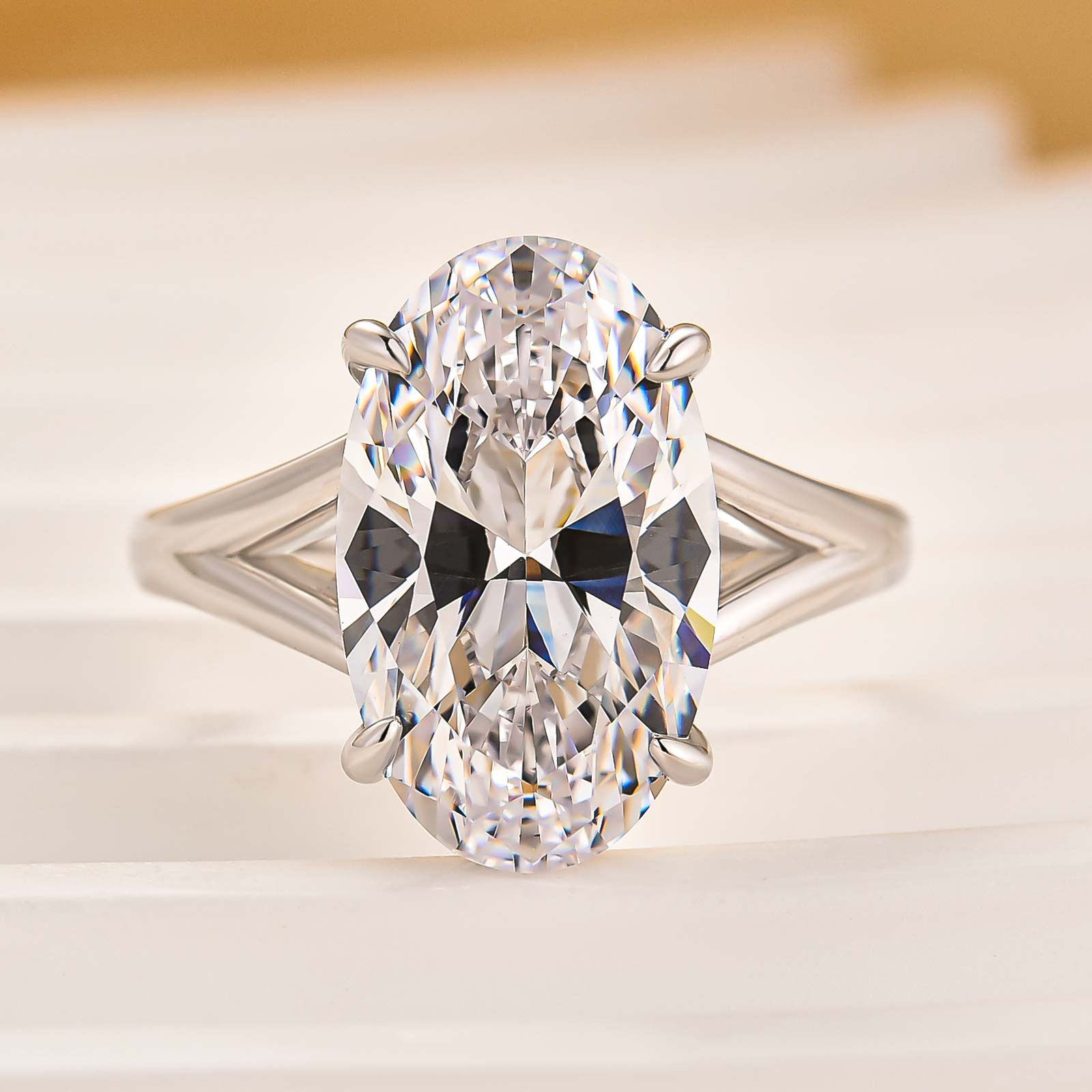 5.0Ct Oval Cut Split Shank Engagement Ring In Sterling Silver