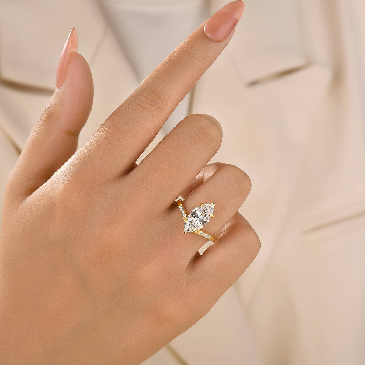 S925 3.0Ct Marquise Cut V-Shaped Pavé Engagement Ring For Everyday Wear