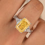 S925 5.0Ct Radiant Cut Three Stone Yellow Stone Hidden Halo Engagement Ring