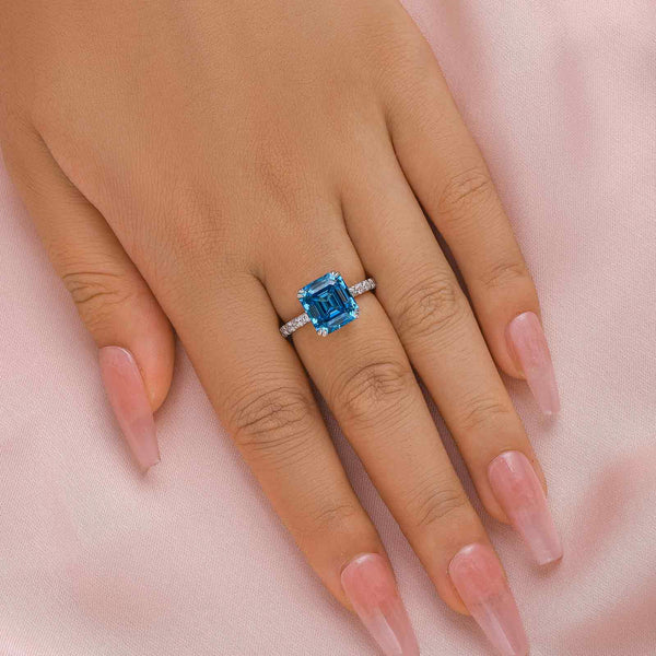 Louily Honorable Blue Sapphire Asscher Cut Engagement Ring