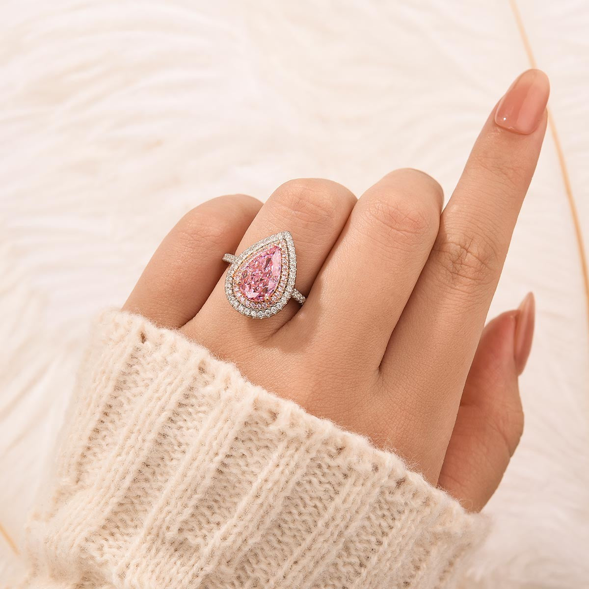 3.5 Carat Double Halo Pear Cut Engagement Ring Travel Ring