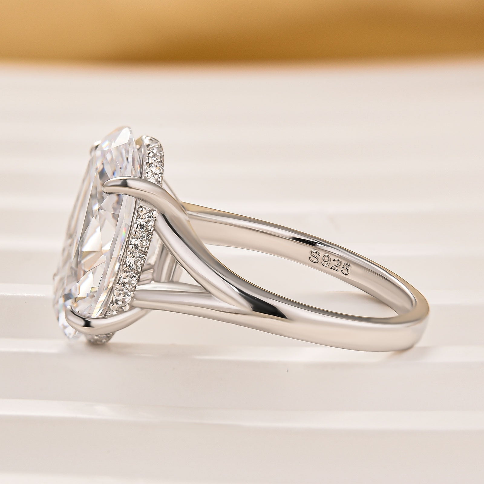 5.0Ct Oval Cut Split Shank Engagement Ring In Sterling Silver