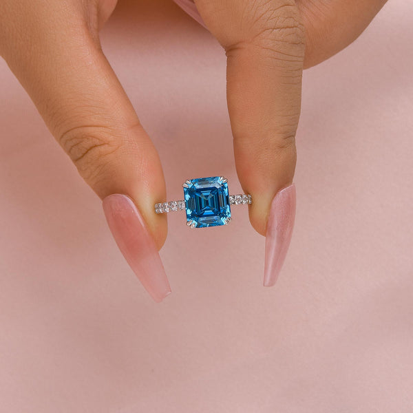 Louily Honorable Blue Sapphire Asscher Cut Engagement Ring