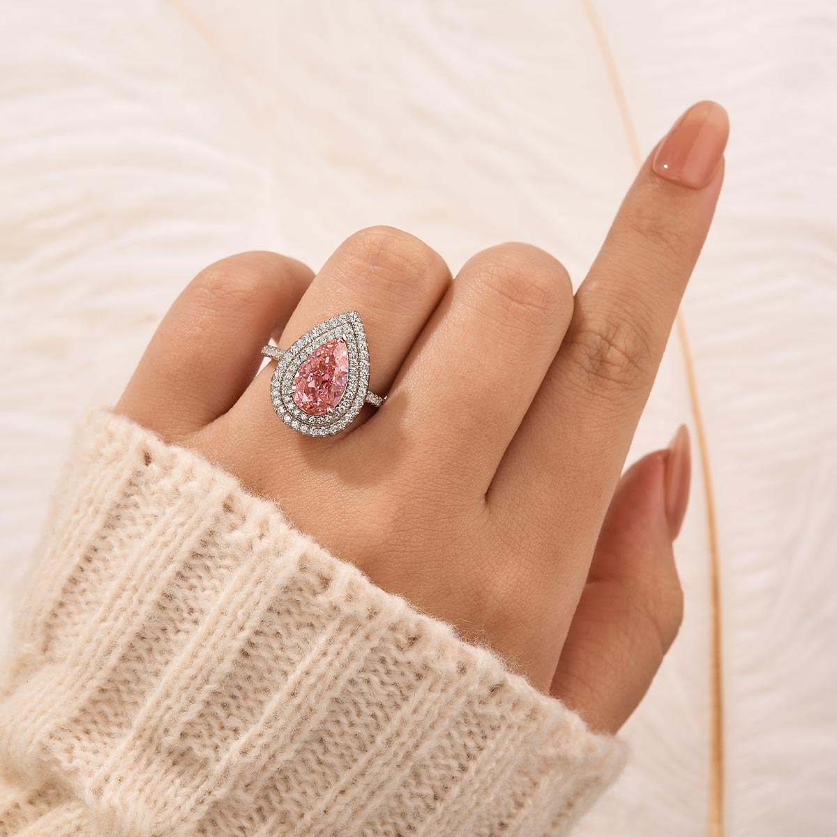 3.5 Carat Double Halo Pear Cut Engagement Ring Travel Ring