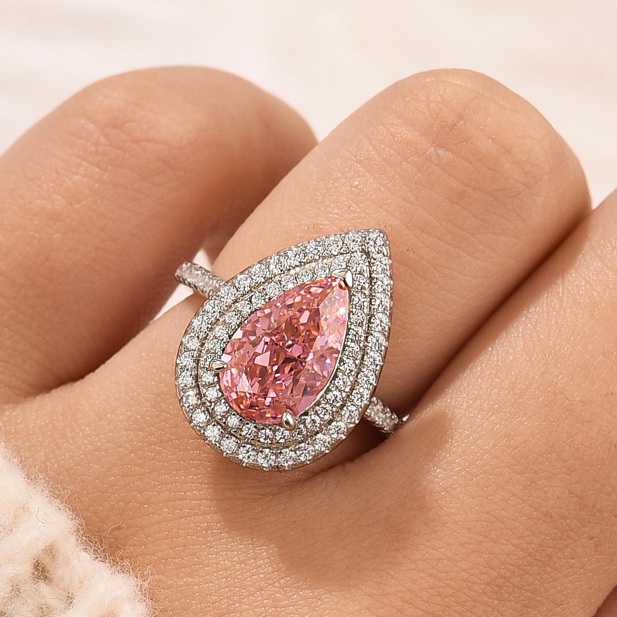 3.5 Carat Double Halo Pear Cut Engagement Ring Travel Ring