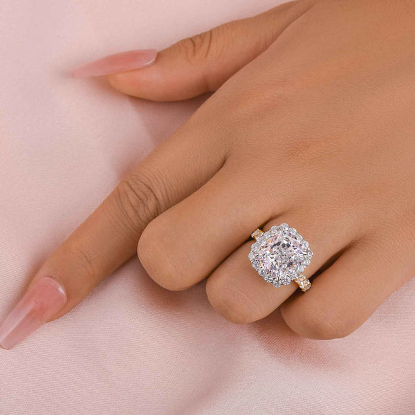 Louily Luxury Halo Crushed Ice Cushion Cut Engagement Ring