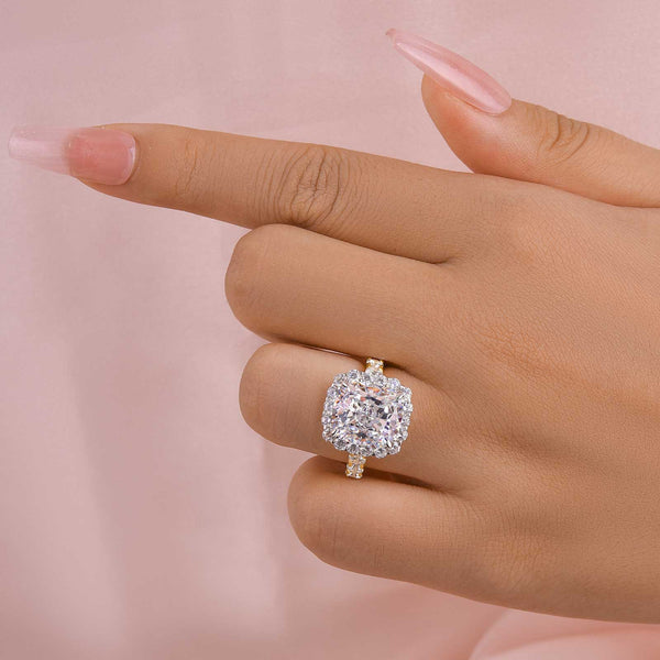 Louily Luxury Halo Crushed Ice Cushion Cut Engagement Ring