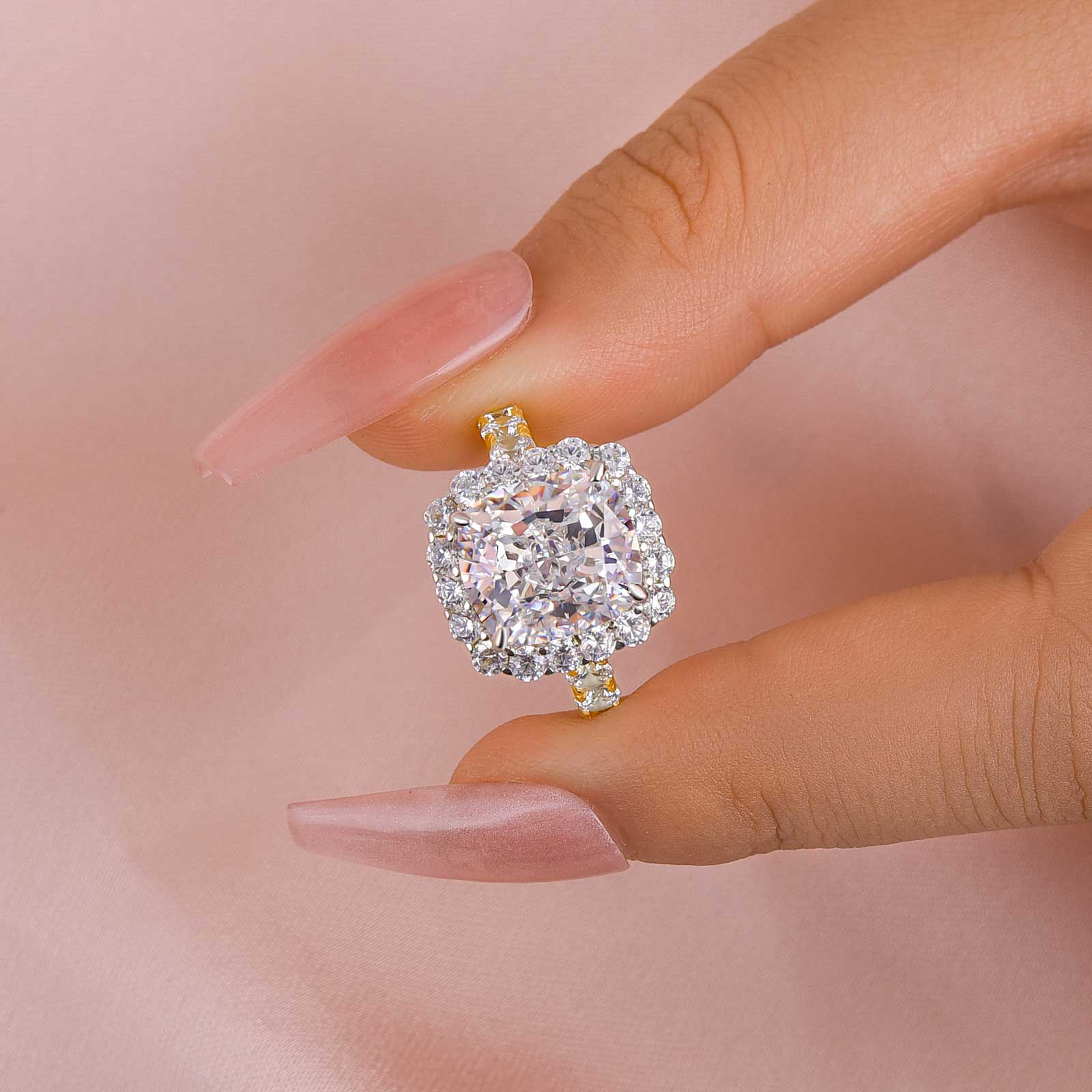 Louily Luxury Halo Crushed Ice Cushion Cut Engagement Ring - louilyjewelry