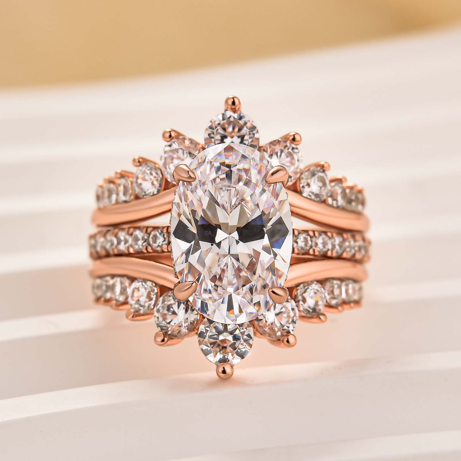 Louily Exclusive Oval Cut Wedding Ring Set With Jacket Wedding Band