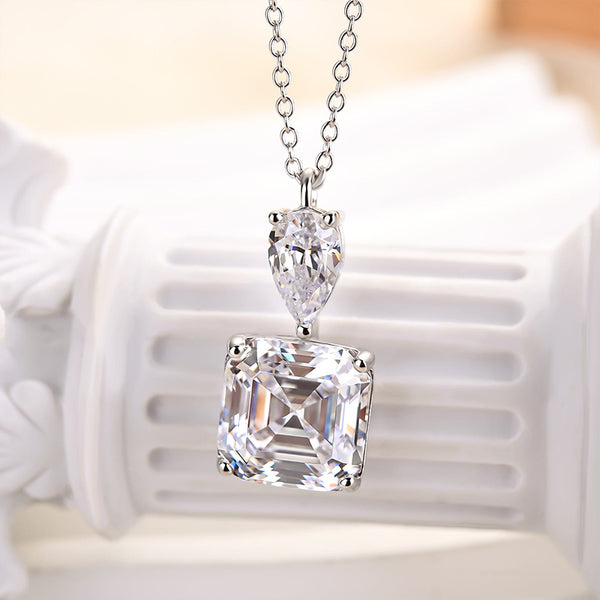 Louily Stunning Asscher Cut White Sapphire Necklace In Sterling Silver