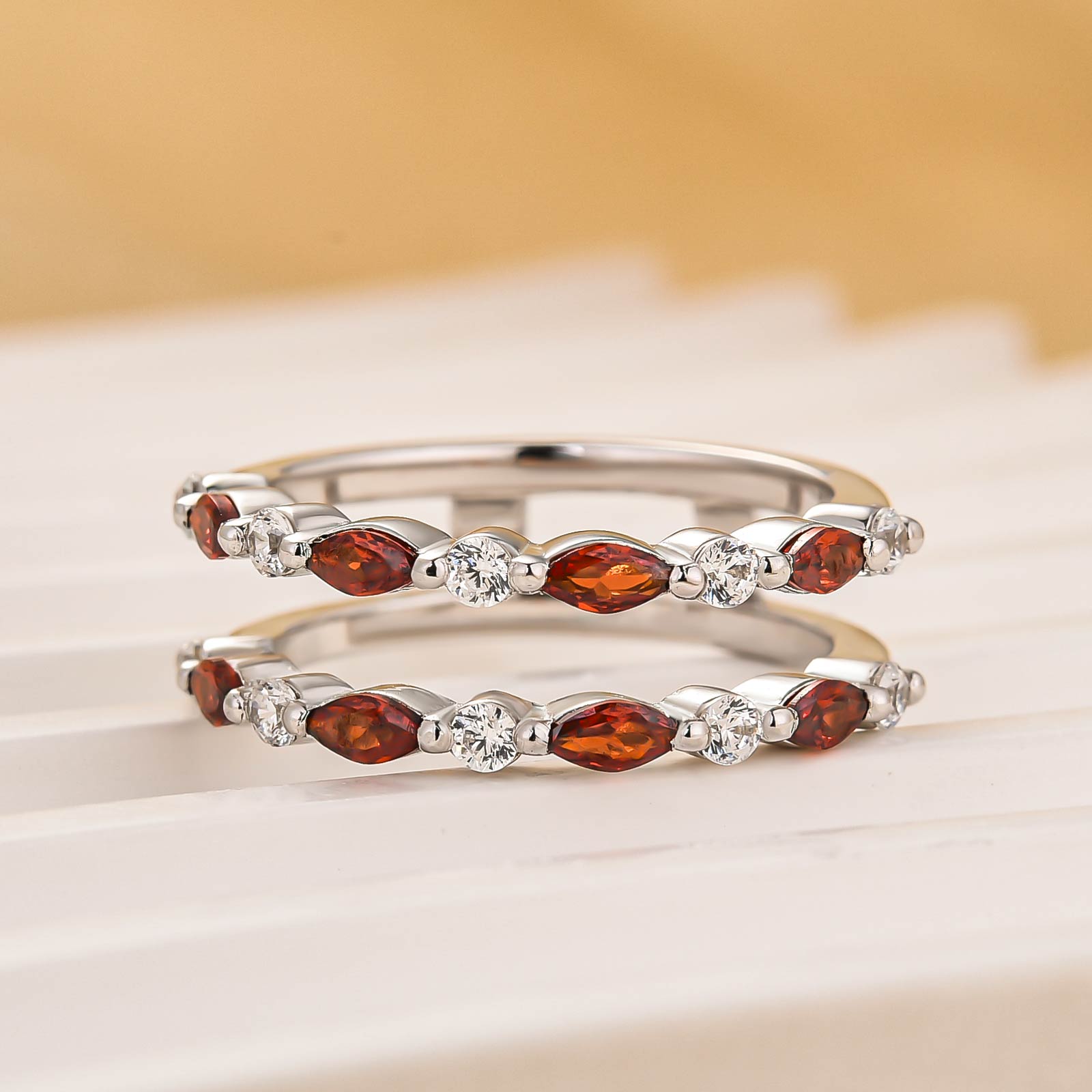 1.0Ct Red & White Stone Unique Insert Wedding Band Engagement Ring Enhancer