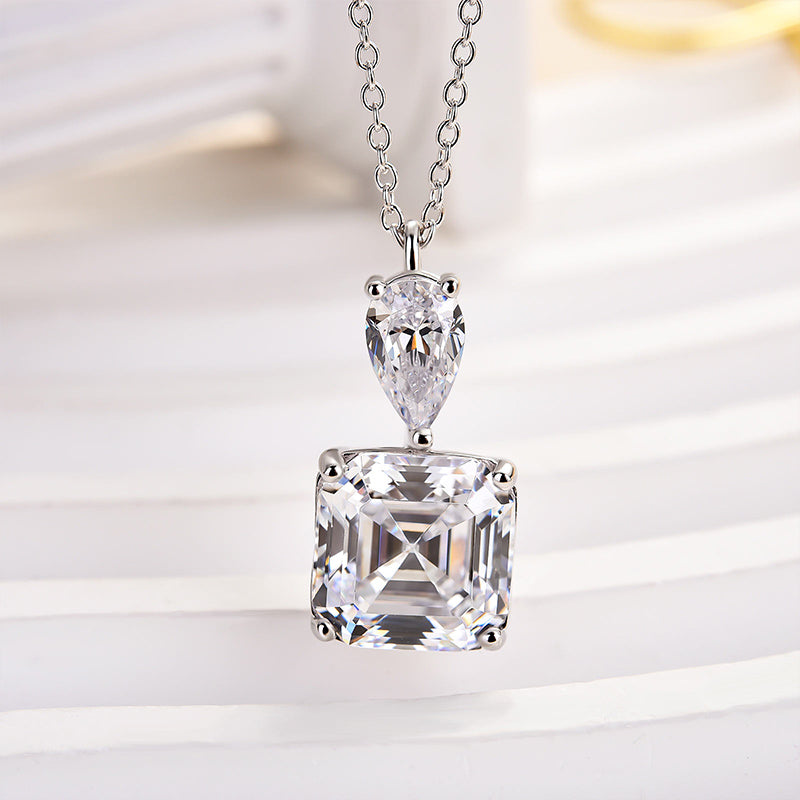 Louily Stunning Asscher Cut White Sapphire Necklace In Sterling Silver - louilyjewelry