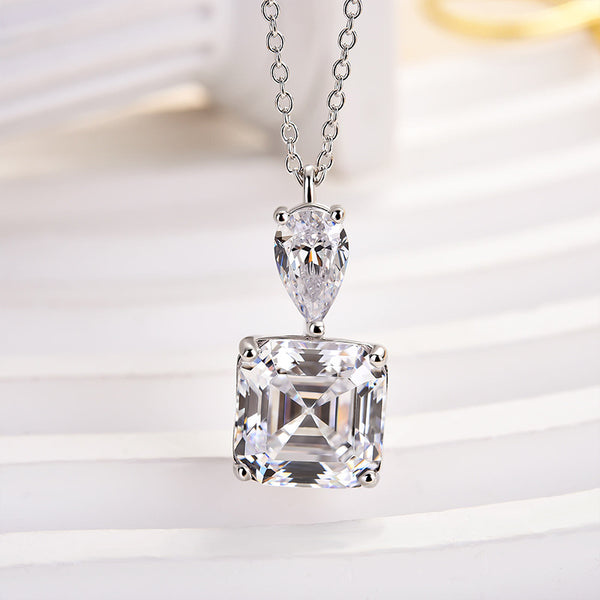 Louily Stunning Asscher Cut White Sapphire Necklace In Sterling Silver