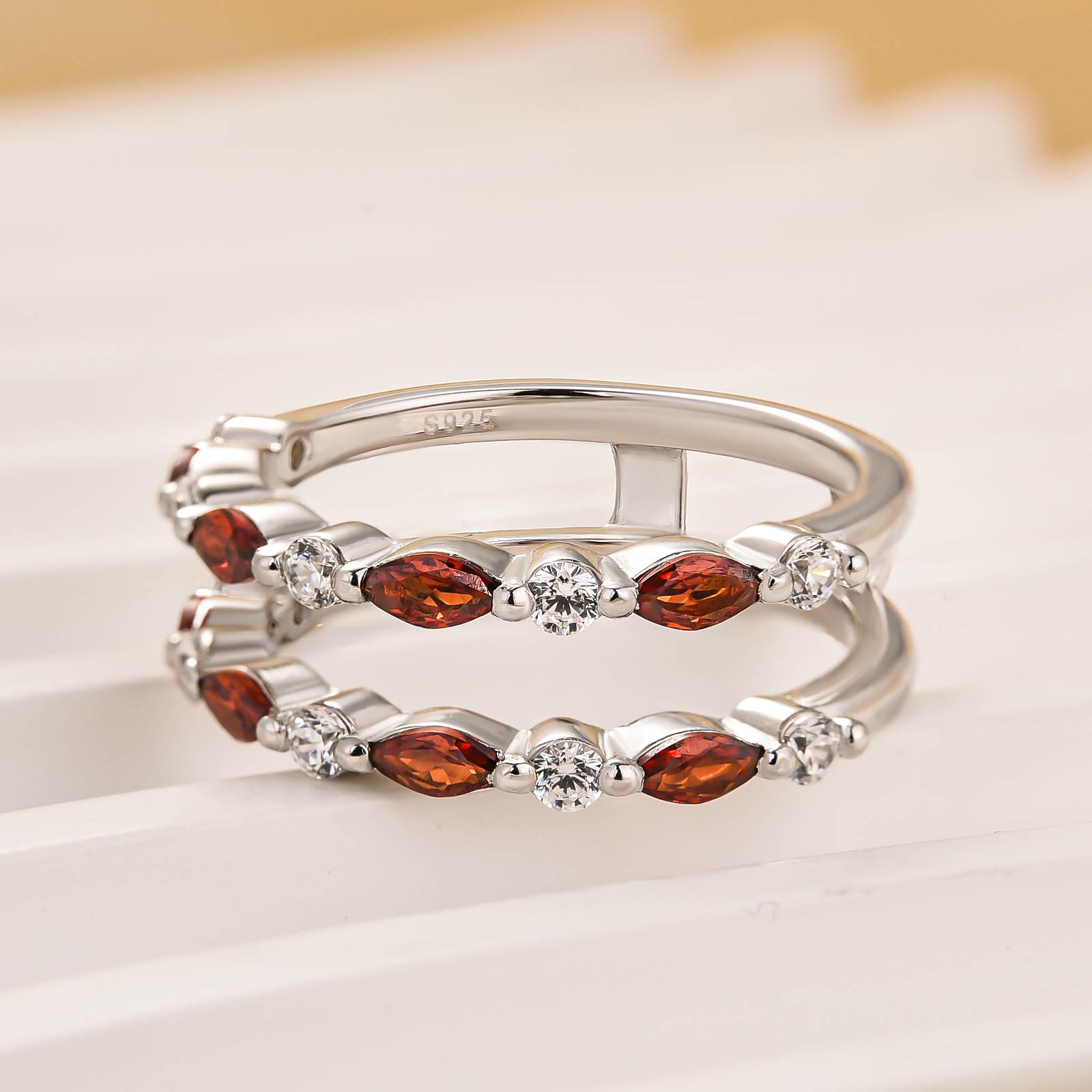 1.0Ct Red & White Stone Unique Insert Wedding Band Engagement Ring Enhancer