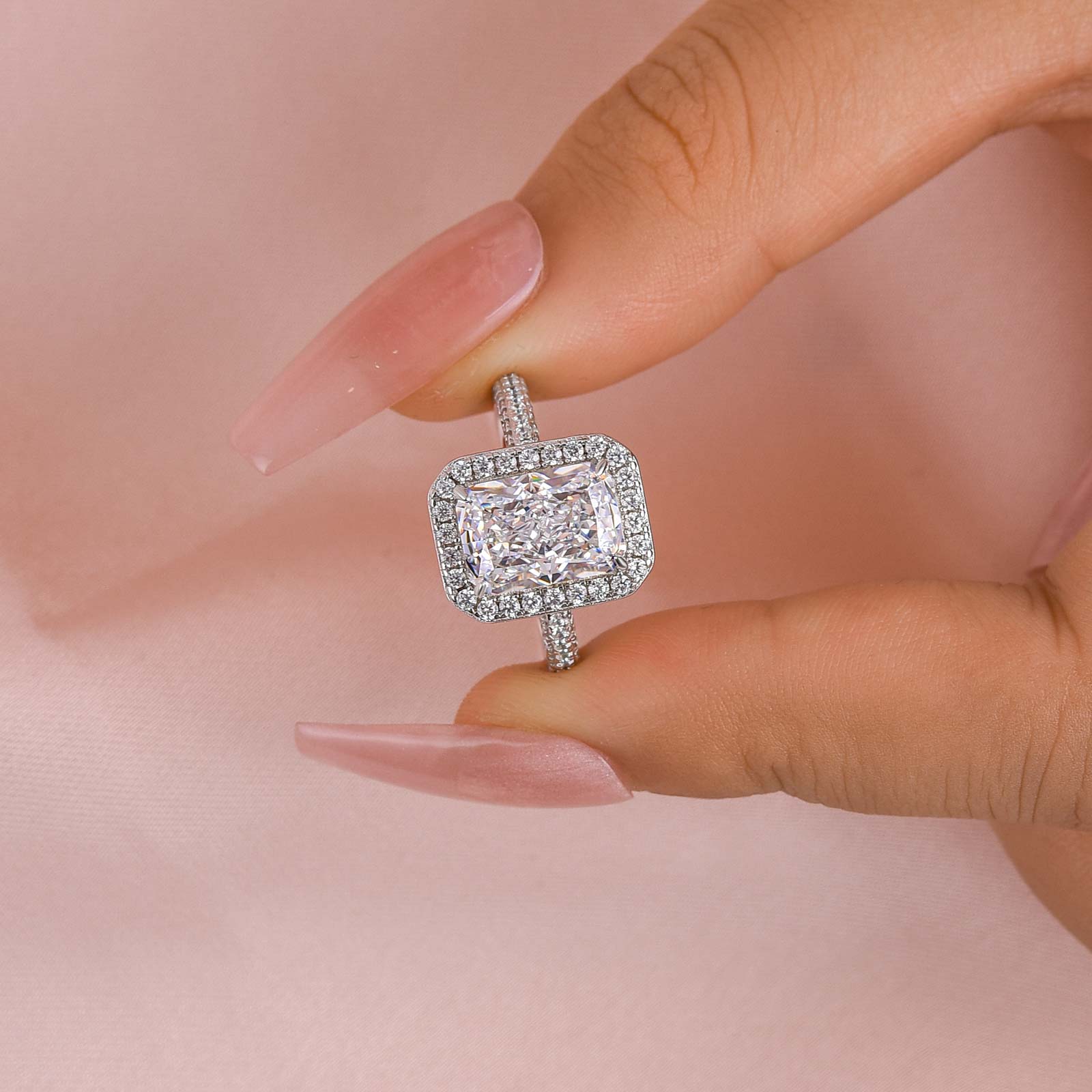 Louily Noble Halo Radiant Cut Engagement Ring - louilyjewelry