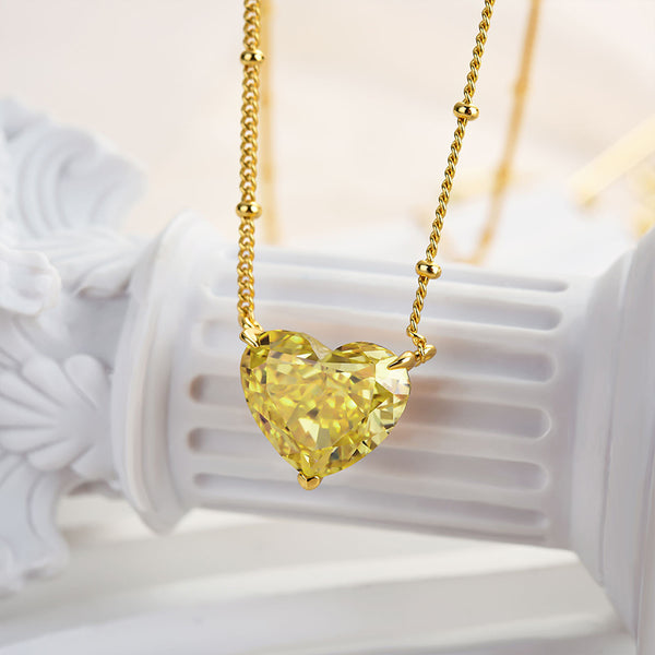 Louily Graceful 5.0 Carat Heart Cut Yellow Sapphire Necklace For Women In Sterling Silver