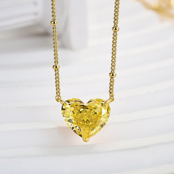 Louily Graceful 5.0 Carat Heart Cut Yellow Sapphire Necklace For Women In Sterling Silver