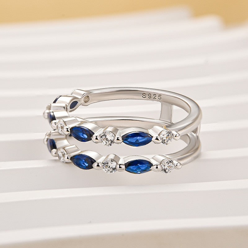 1.0Ct Blue & White Stone Unique Insert Wedding Band Engagement Ring Enhancer - louilyjewelry