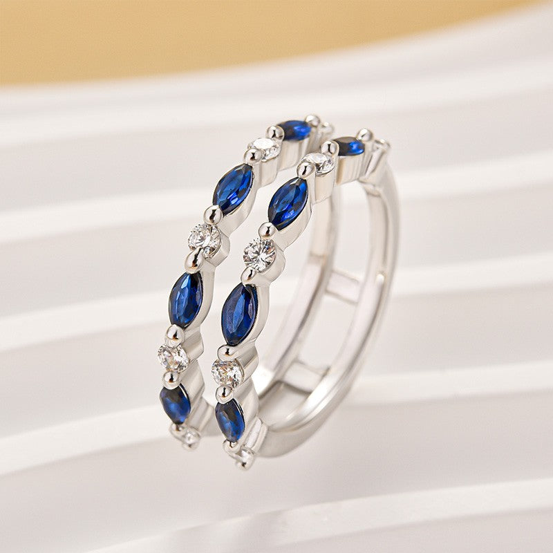 1.0Ct Blue & White Stone Unique Insert Wedding Band Engagement Ring Enhancer - louilyjewelry