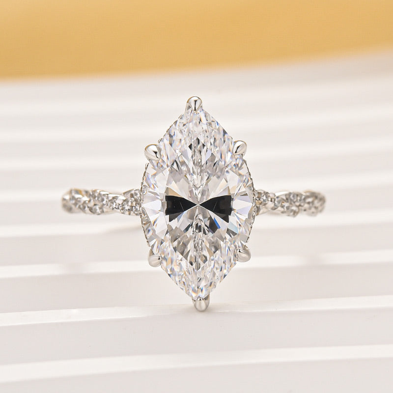 4.0Ct Marquise Cut Twist Hidden Halo Engagement Ring Travel Ring In Sterling Silver