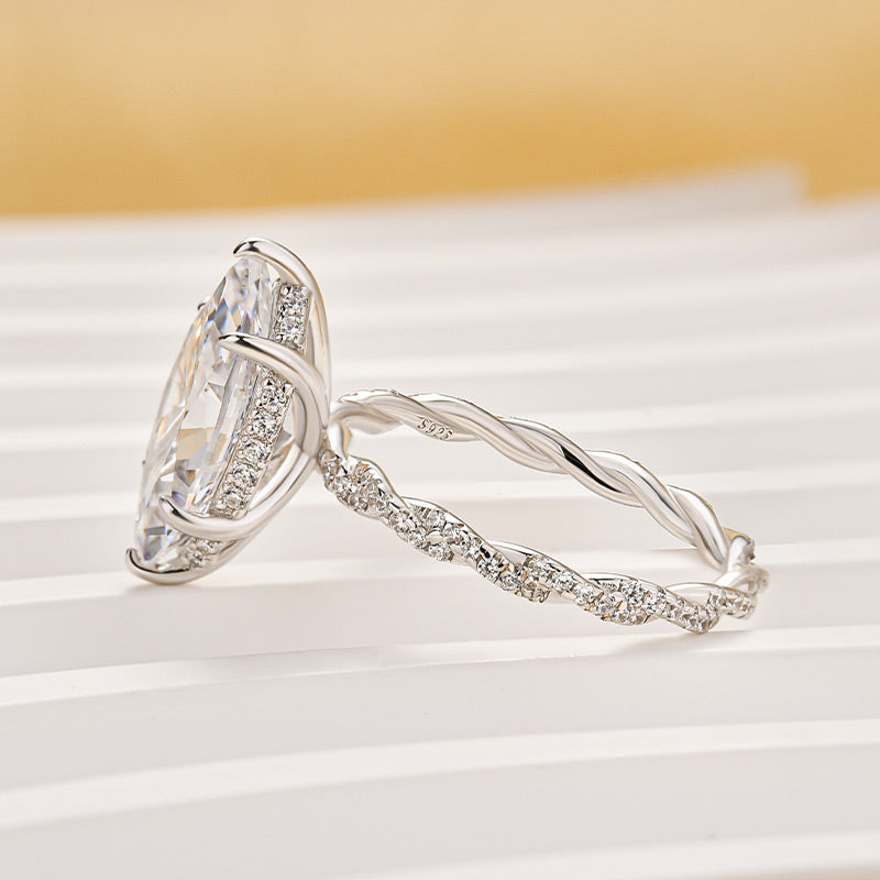 4.0Ct Marquise Cut Twist Hidden Halo Engagement Ring Travel Ring In Sterling Silver