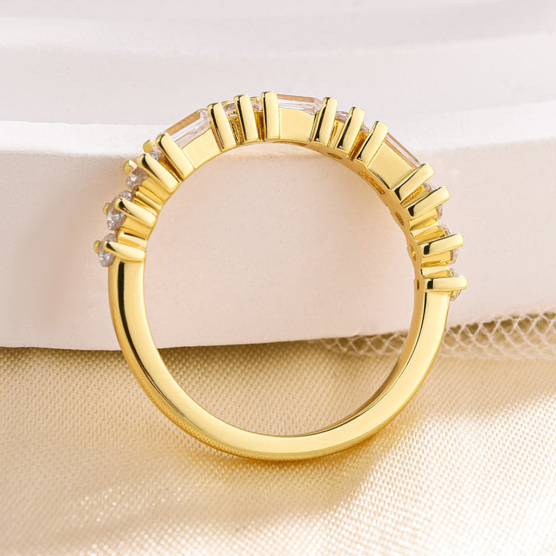 Louily Fashion Yellow Gold Half Emerald & Round Cut Diamond Wedding Band In Sterling Silver - louilyjewelry