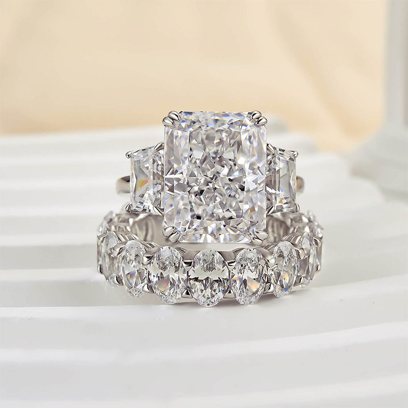 Louily Luxurious Three Stone Radiant Cut Wedding Set In Sterling Silver - louilyjewelry