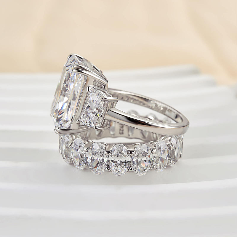 Louily Luxurious Three Stone Radiant Cut Wedding Set In Sterling Silver - louilyjewelry