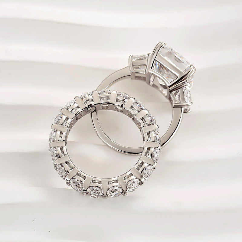 Louily Luxurious Three Stone Radiant Cut Wedding Set In Sterling Silver - louilyjewelry