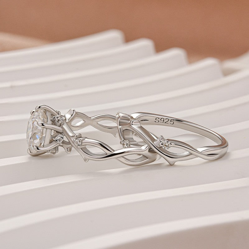 Moissanite 2.0 Ct Twig 6 Prong Round Cut Twist White Gold Wedding Set