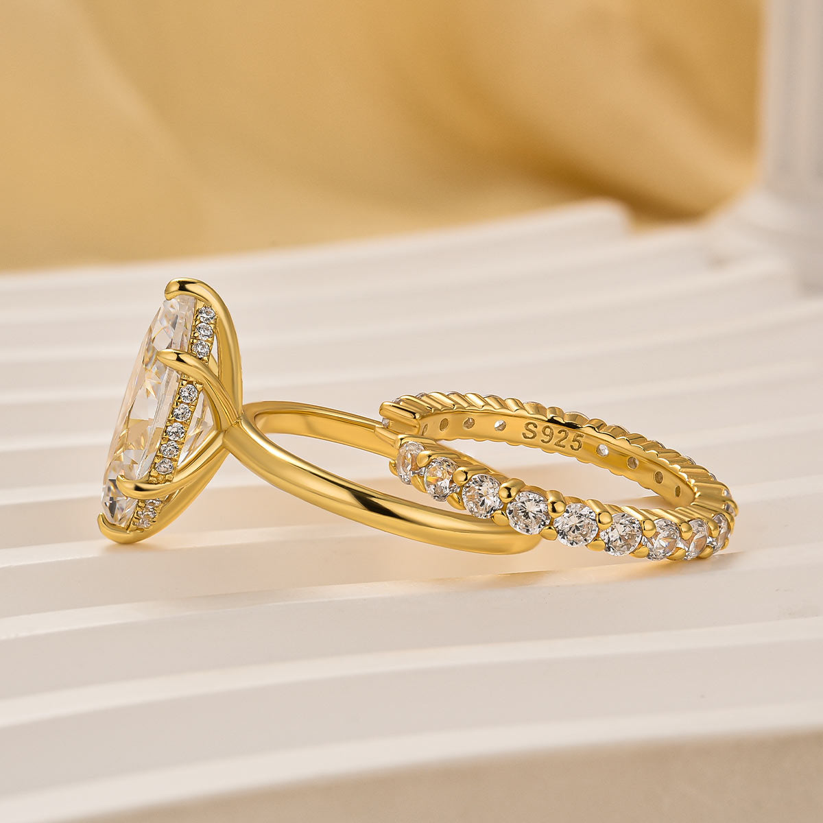 4.0 Carat Marquise Cut Engagement Ring With Classic Open Wedding Band