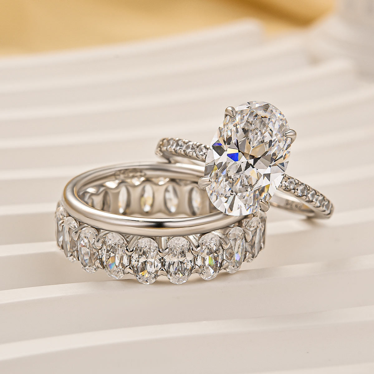 3PC 4.0Ct Oval Cut Wedding Ring Set Travel Ring For Her With Two Classic Wedding Bands