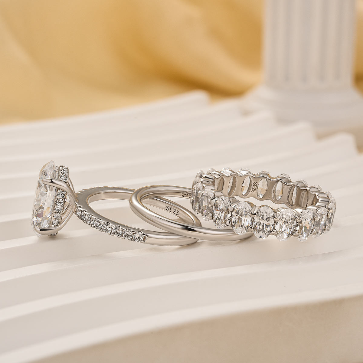 3PC 4.0Ct Oval Cut Wedding Ring Set Travel Ring For Her With Two Classic Wedding Bands