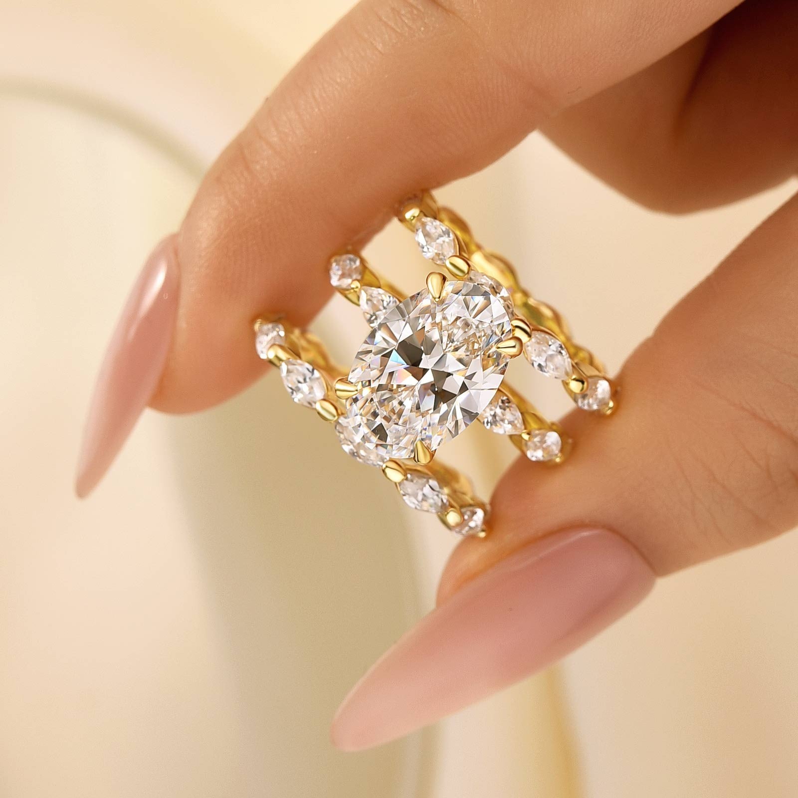 Louily Unique 4.5Ct Oval&Marquise Cut 3PC Wedding Ring Set In Sterling Silver