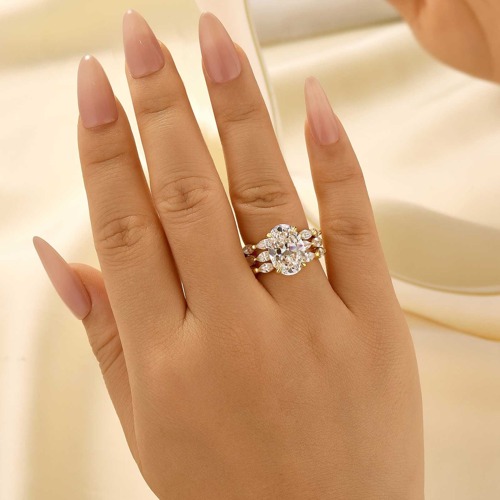 Louily Unique 4.5Ct Oval&Marquise Cut 3PC Wedding Ring Set In Sterling Silver