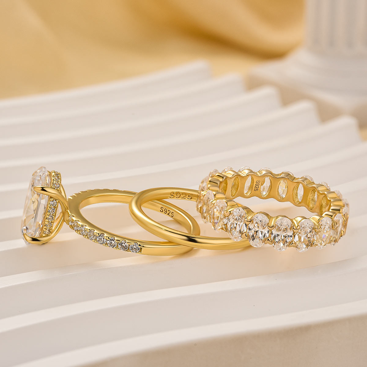 3PC 4.0Ct Oval Cut Wedding Ring Set Travel Ring For Her With Two Classic Wedding Bands